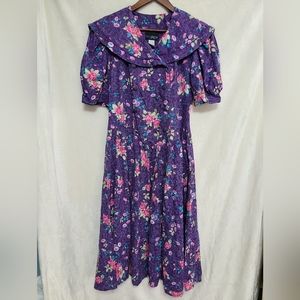 Vintage 80s RGY Purple Floral Dress Size 14